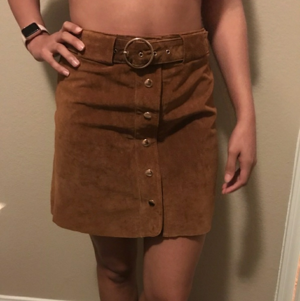 Zara Tan Brown Suede Button Skirt NWOT